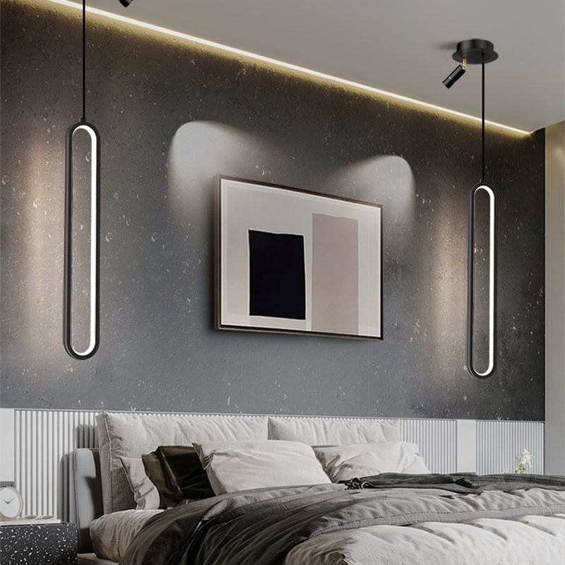 Sleek Linear LED Pendant Light - Modern Metal & Acrylic Hanging Fixture for Bedroom