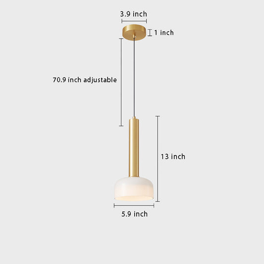 Modern 1-Light Copper Tube Pendant Light with White Glass Bowl