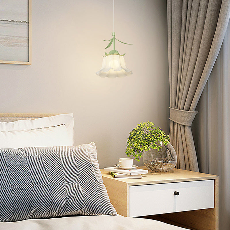 Bell Orchid Flowers Pendant Light , 3-Step Dimming, Green Modern Design for Living Room