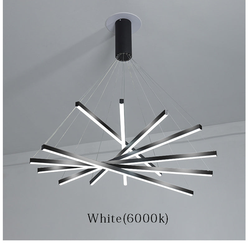 Modern Black LED Strip Chandelier - Minimalist Stepless Dimming Ceiling Light with Remote Control