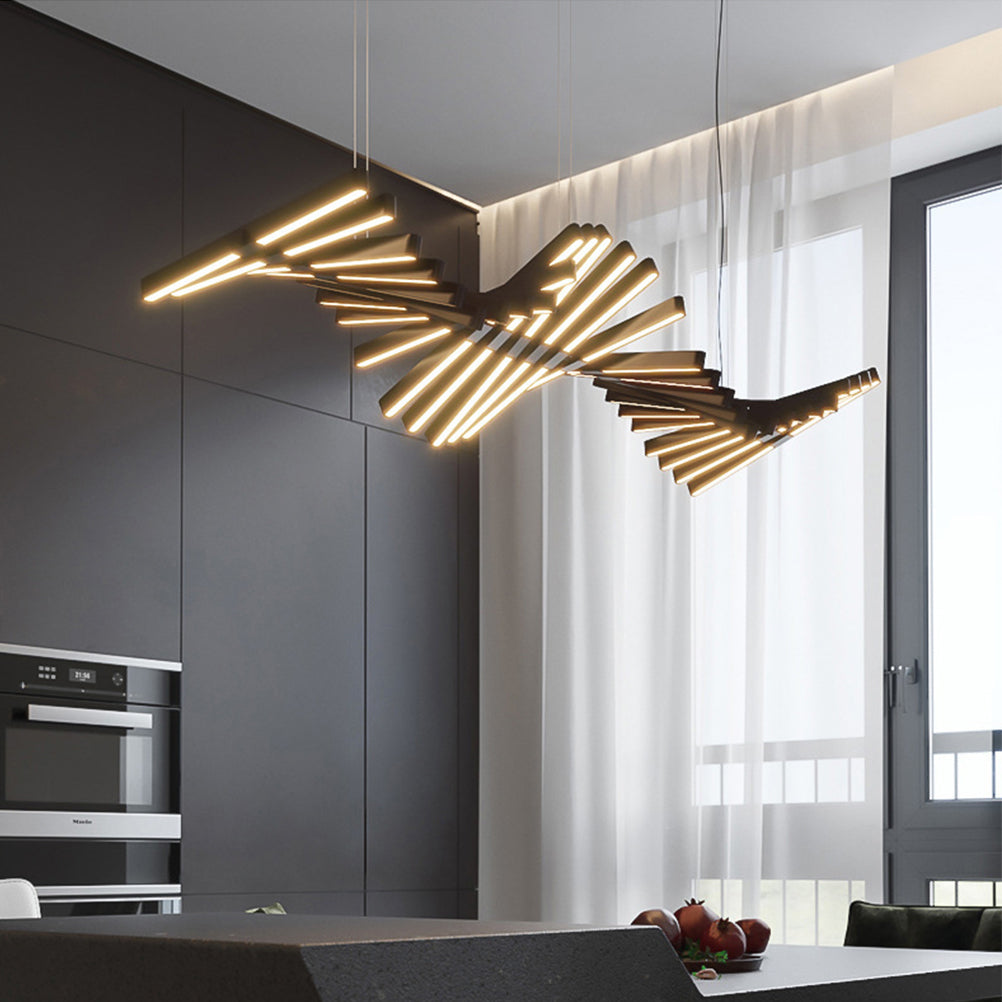 Modern Fishbone Chandelier - Scandinavian Wave-Inspired LED Pendant with Dimmable Lighting