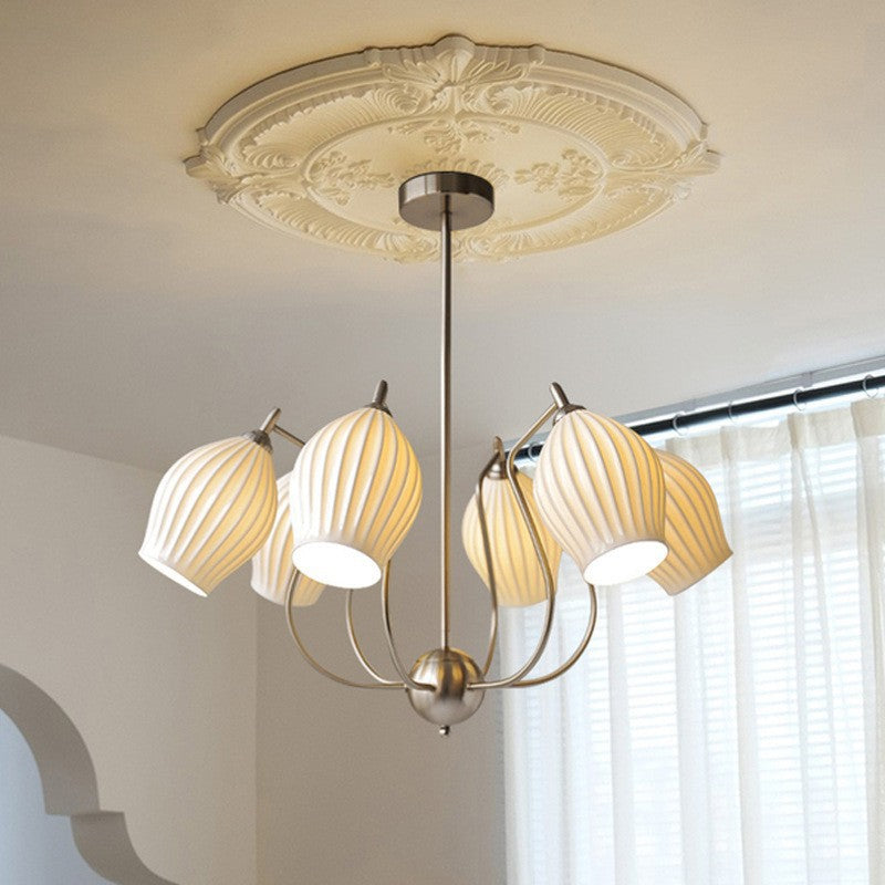 Modern Floral Ceramic Chandelier - 4/6/8 Light Warm White Ceiling Fixture