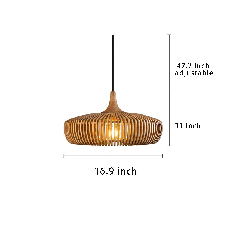 1-Light Japanese Wood Cage Pendant Light , Traditional Style for Indoor Decor