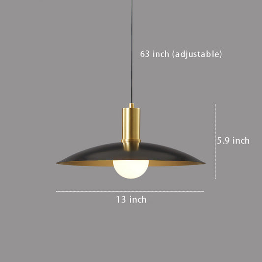 Mid-Century Brass Flared Pendant Light: 1-Light Design with White Glass Shade