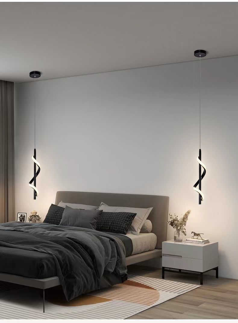 Spiral Strips Modern Black LED Pendant Light with Three-Step Dimming