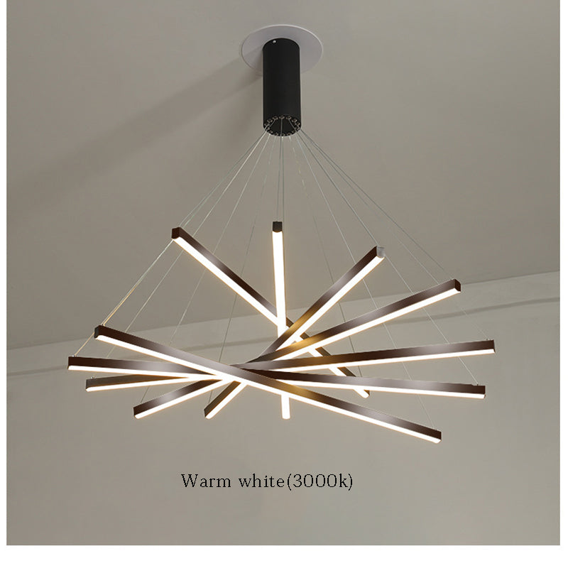 Modern Black LED Strip Chandelier - Minimalist Stepless Dimming Ceiling Light with Remote Control