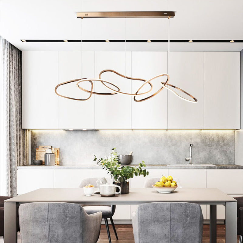 Contemporary Chainlink Chandelier - Dimmable LED Circular Pendant Light in Metallic Plating