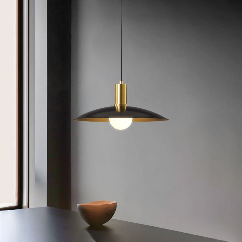 Mid-Century Brass Flared Pendant Light: 1-Light Design with White Glass Shade