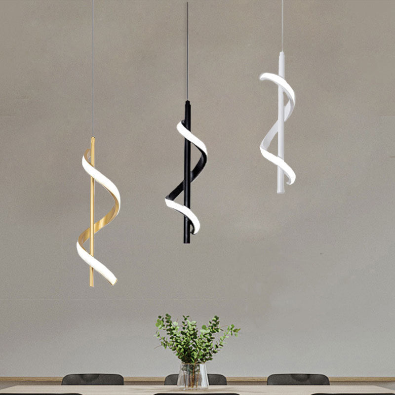 Spiral Strips Modern Black LED Pendant Light with Three-Step Dimming