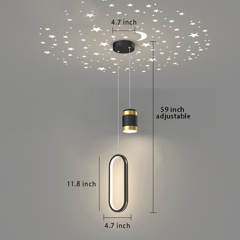Creative Starry Projection Ring Pendant Light - 3-Step Dimming Modern LED for Bedroom