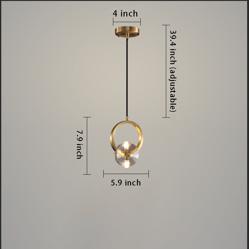 1/3-Light Round Copper Pendant Light - Crystal LED Design