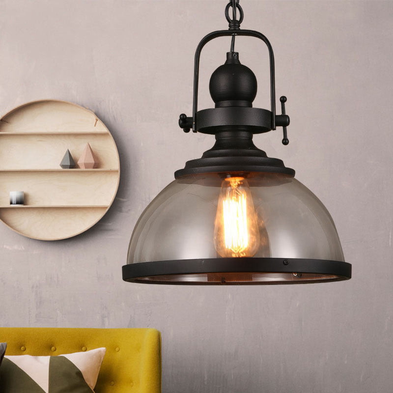 Retro Industrial Pendant Light - Wrought Iron & Antique Glass Hanging Lamp for Farmhouse Dining Room