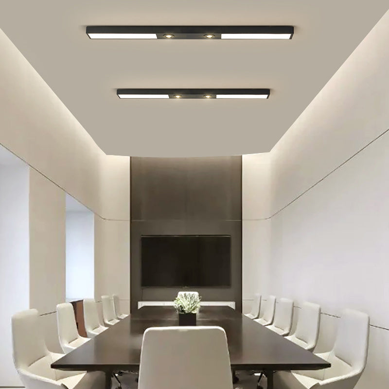 Linear LED Flush Mount Ceiling Light - Modern Black Slim Profile Spotlight Fixture