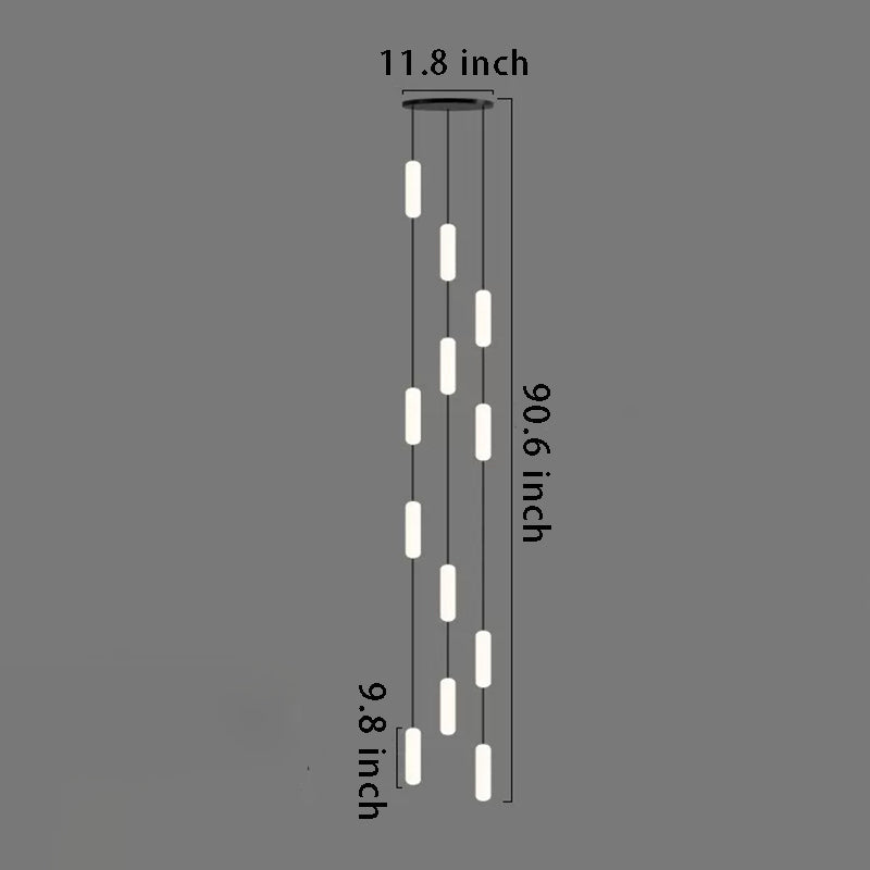 White Long Tube Multi-Light Staircase Chandelier – Sleek Linear Design for Stairwell Illumination