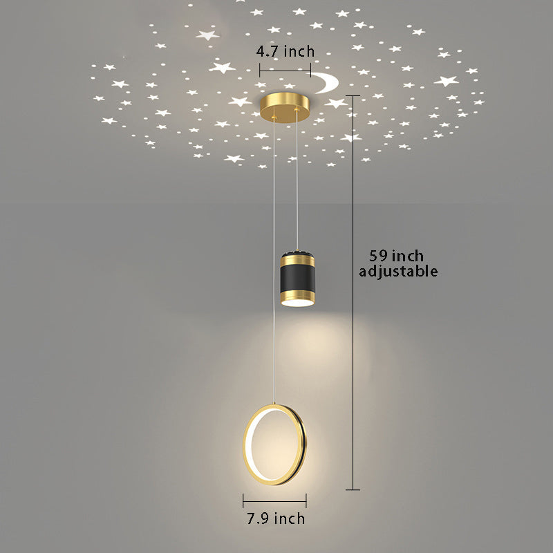 Creative Starry Projection Ring Pendant Light - 3-Step Dimming Modern LED for Bedroom
