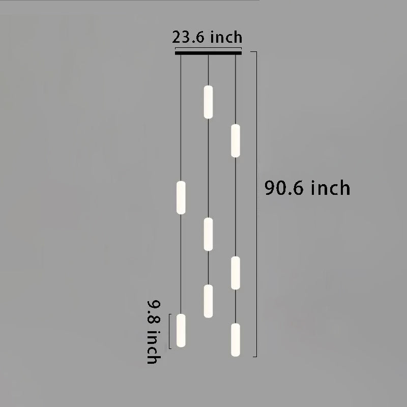 White Long Tube Multi-Light Staircase Chandelier – Sleek Linear Design for Stairwell Illumination