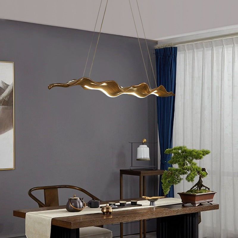 Retro-Inspired LED Pendant Light – Elegant Silicone Wave Wood Grain Finish