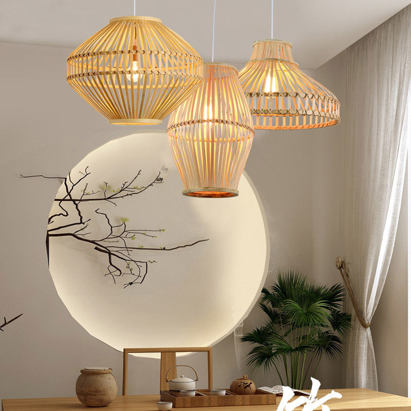Farmhouse Circular Diamond-Open Bamboo Pendant Lighting