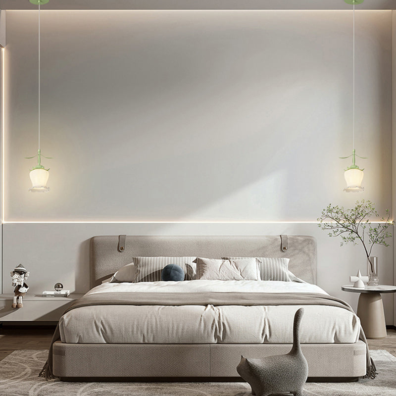 Bell Orchid Flowers Pendant Light , 3-Step Dimming, Green Modern Design for Living Room