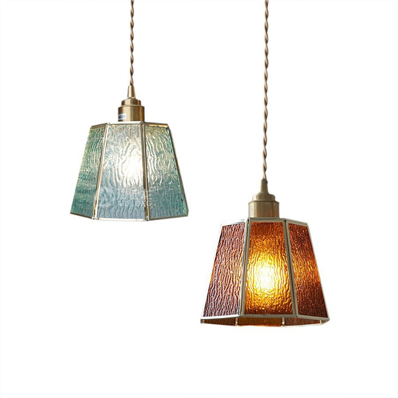 Adjustable Height Elegant Polygonal Pendant Light: Brass & Glass 4W LED