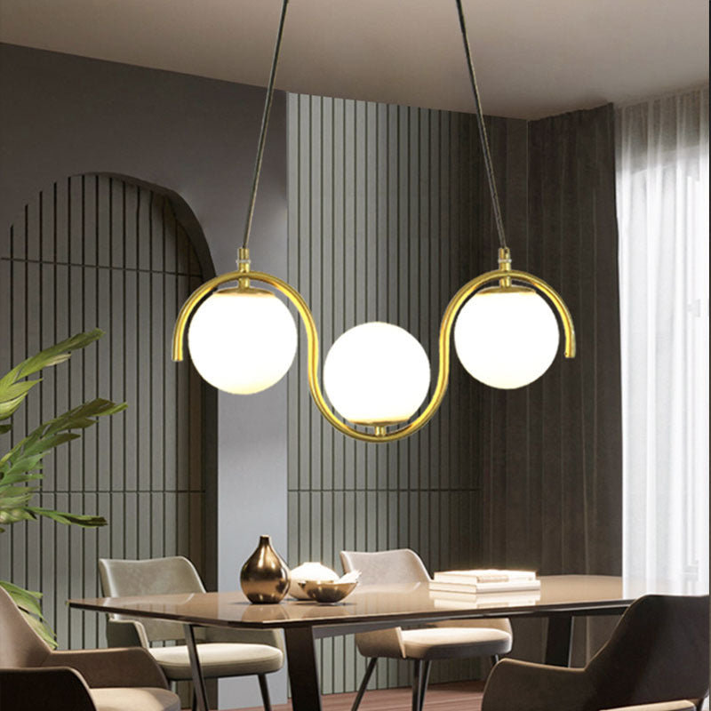 3/5-Light Wavy Linear Island Pendant with Ball Glass Shades, Ideal for Dining Room