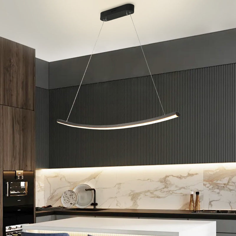 Matte Black Modern LED Linear Arcing Pendant Light , Ideal for Dining Room & Kitchen Island