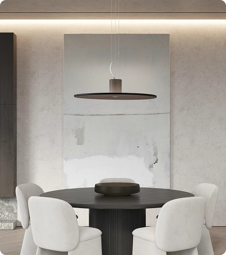 Round LED Pendant Light - Modern Flat Plate Hanging Lamp for Kitchen Island & Dining Room