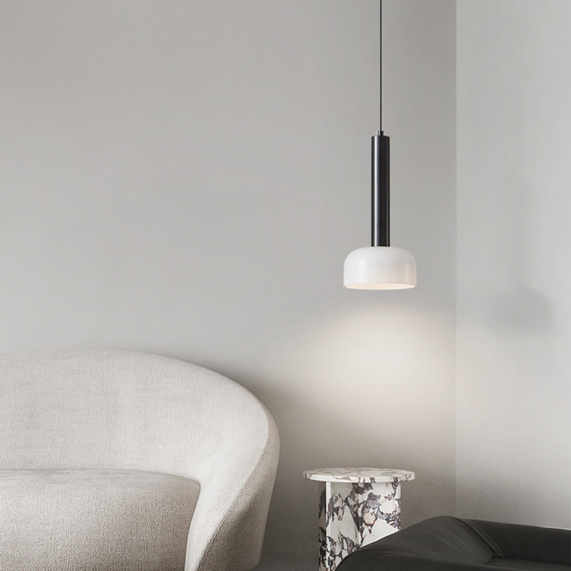 Modern 1-Light Copper Tube Pendant Light with White Glass Bowl