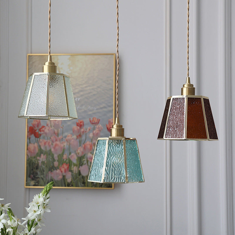 Adjustable Height Elegant Polygonal Pendant Light: Brass & Glass 4W LED