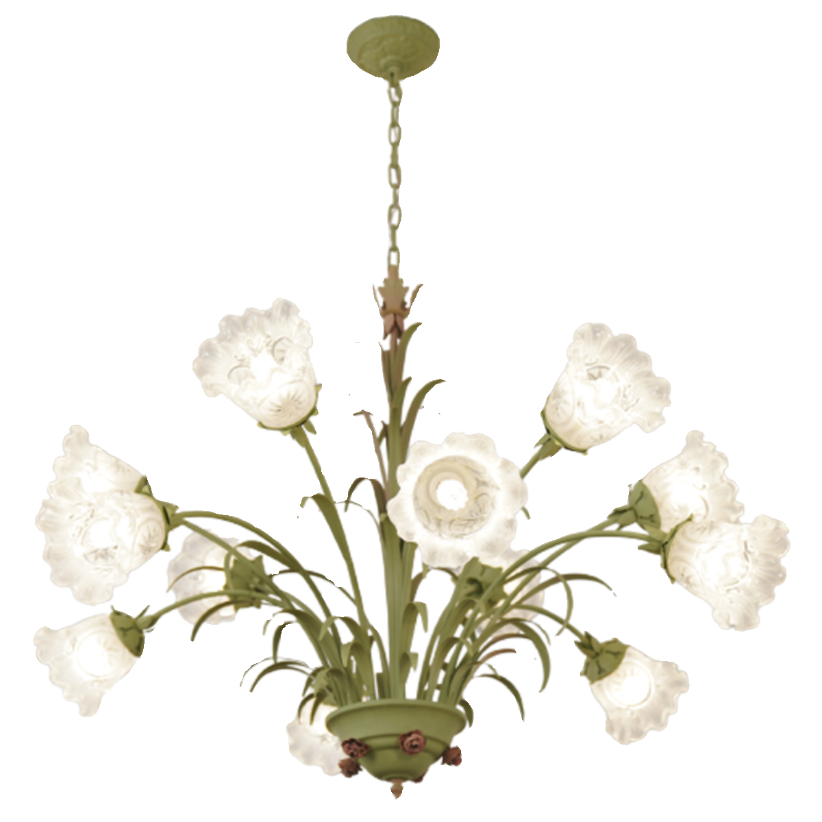 Botanical Green Floral Chandelier - Modern Pastoral 3/6/8-Light Hanging Pendant