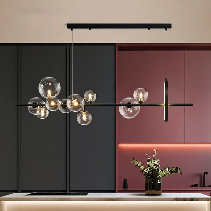 Nordic Black Bubble Glass Chandelier - Circular LED Pendant Light for Dining Room