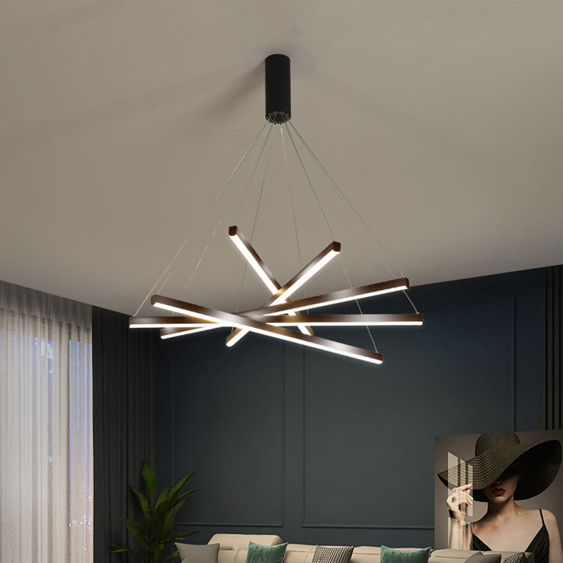 Modern Black LED Strip Chandelier - Minimalist Stepless Dimming Ceiling Light with Remote Control