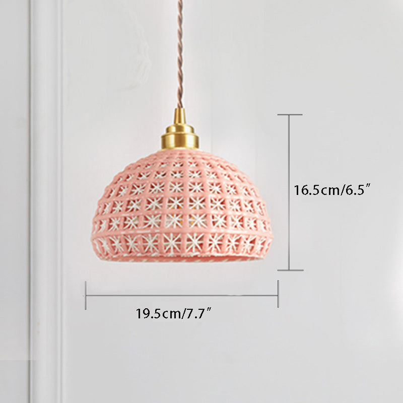 Ceramic & Copper Pendant Light - Modern Semi-Globe Hanging Lamp for Dining Room