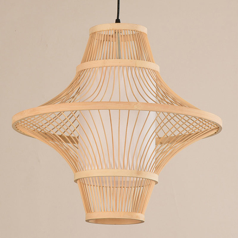 Bamboo Pendant Light - Dual Cone Natural Rattan Ceiling Fixture