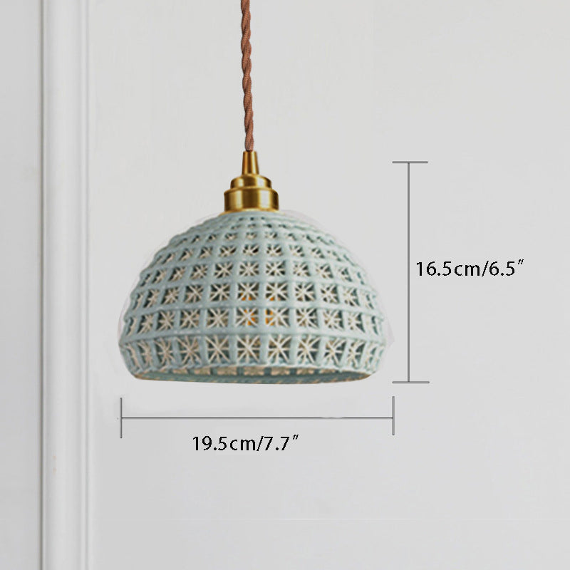 Ceramic & Copper Pendant Light - Modern Semi-Globe Hanging Lamp for Dining Room