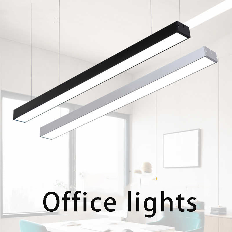 6 Pack 47" Linear LED Pendant Lights - Modern Rectangle Aluminum Office Ceiling Lighting, Dimmable Long Hanging Fixtures for Kitchen Island, Dining Room