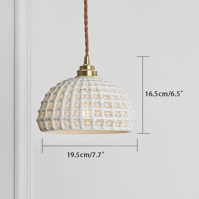 Ceramic & Copper Pendant Light - Modern Semi-Globe Hanging Lamp for Dining Room