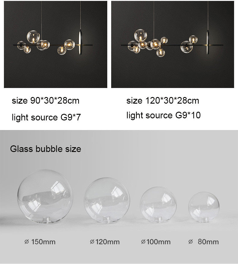 Nordic Black Bubble Glass Chandelier - Circular LED Pendant Light for Dining Room