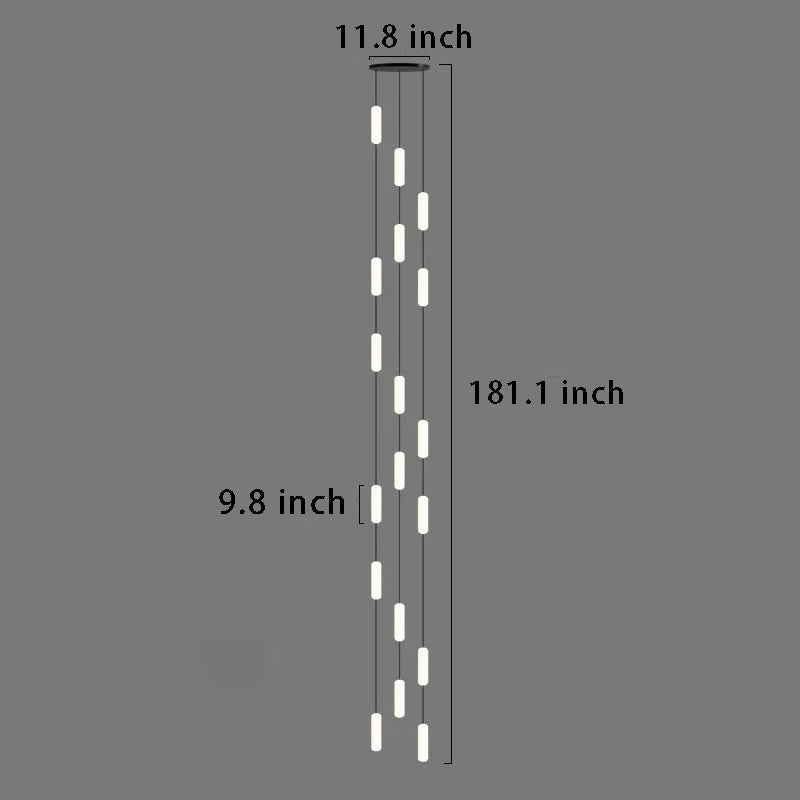 White Long Tube Multi-Light Staircase Chandelier – Sleek Linear Design for Stairwell Illumination