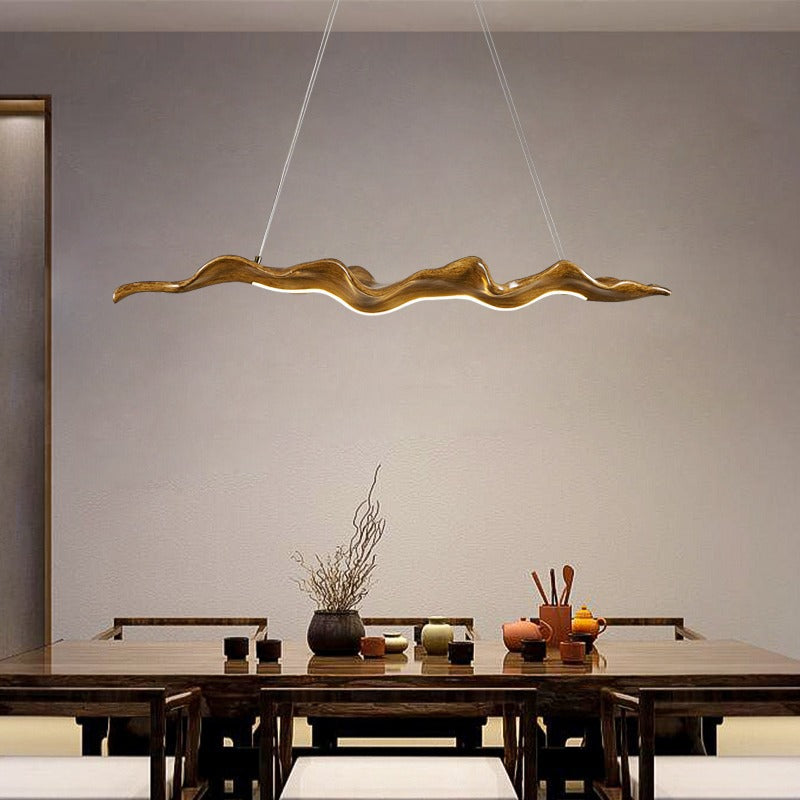 Retro-Inspired LED Pendant Light – Elegant Silicone Wave Wood Grain Finish