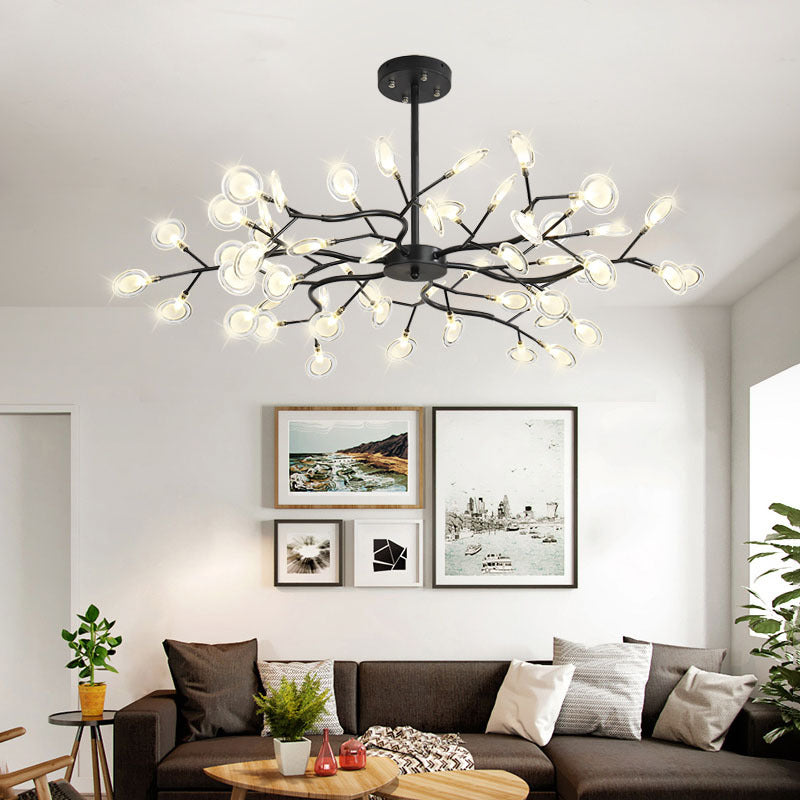 Nordic Nature Inspired Chandelier,Modern Branch Design with Acrylic Leaves Ceiling Light