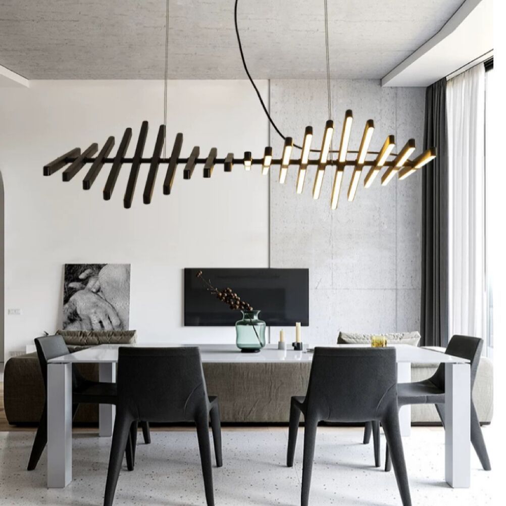 Modern Fishbone Chandelier - Scandinavian Wave-Inspired LED Pendant with Dimmable Lighting