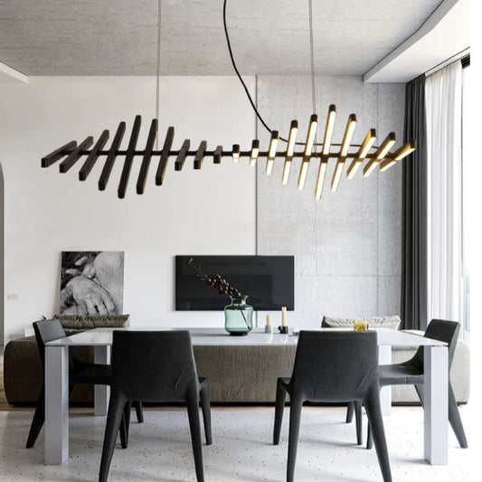 Modern Fishbone Chandelier - Scandinavian Wave-Inspired LED Pendant with Dimmable Lighting