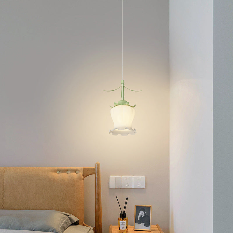 Bell Orchid Flowers Pendant Light , 3-Step Dimming, Green Modern Design for Living Room