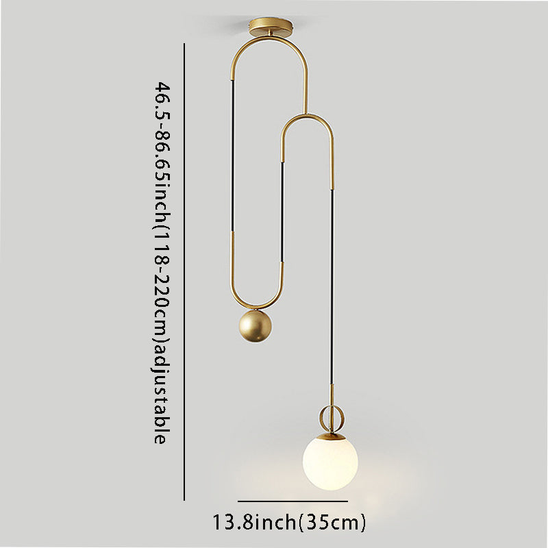 1-Light Gold Hanging Pendant Light - Opal Glass Globe Design