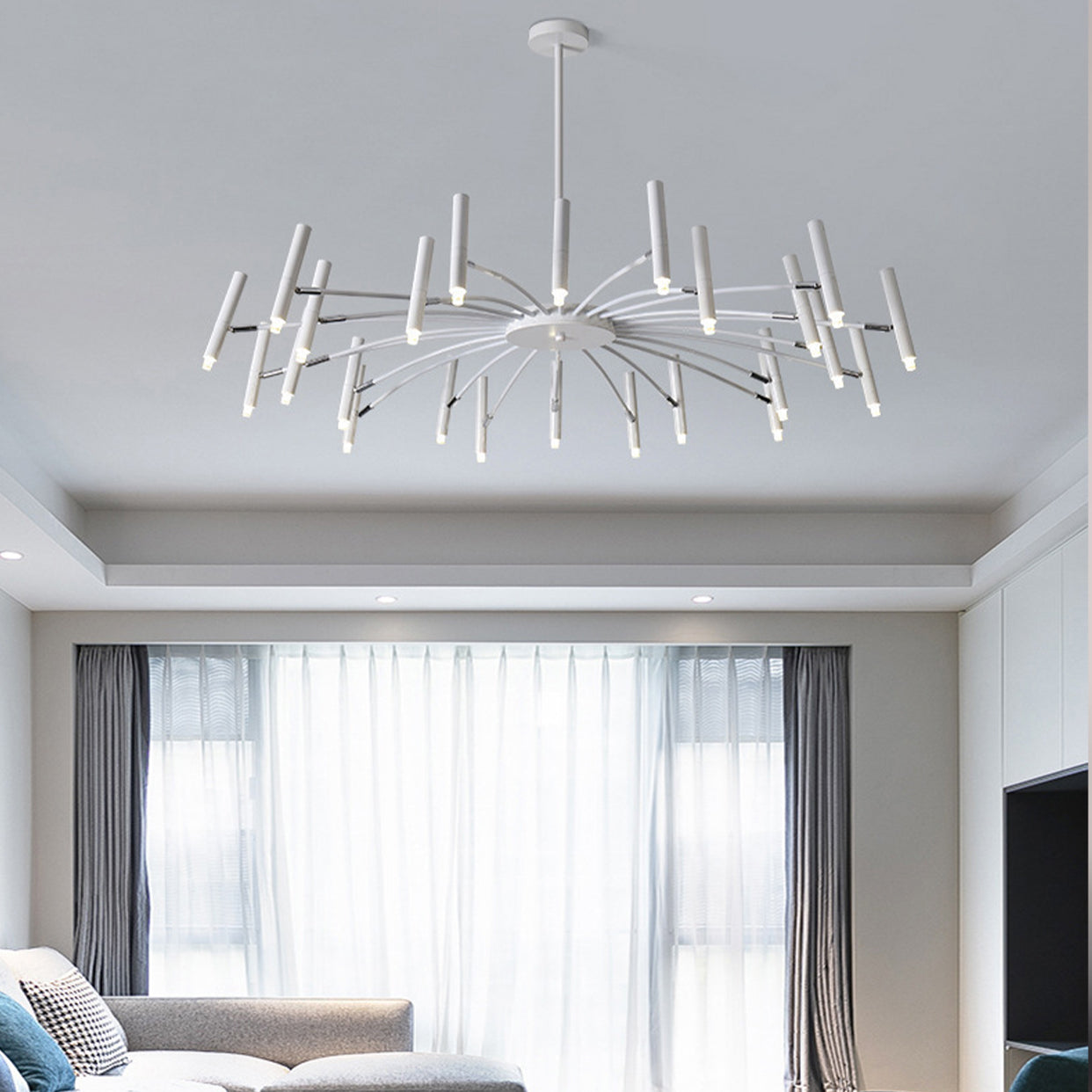 Sleek Adjustable Metal LED Chandelier with Tri-Mode Dimming