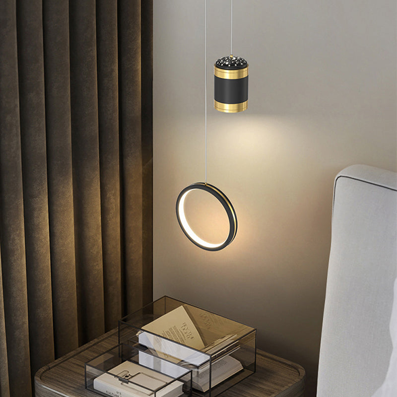 Creative Starry Projection Ring Pendant Light - 3-Step Dimming Modern LED for Bedroom