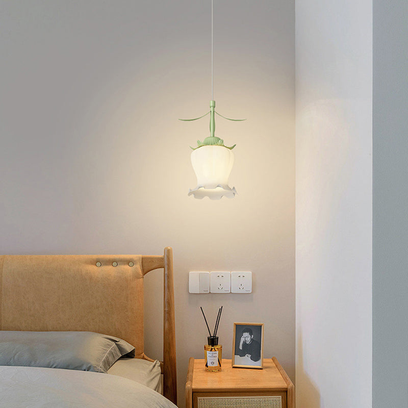 Bell Orchid Flowers Pendant Light , 3-Step Dimming, Green Modern Design for Living Room