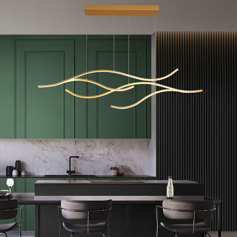 Modern Wave Linear LED Chandelier - Sleek Hanging Branch Lighting for Kitchen Island