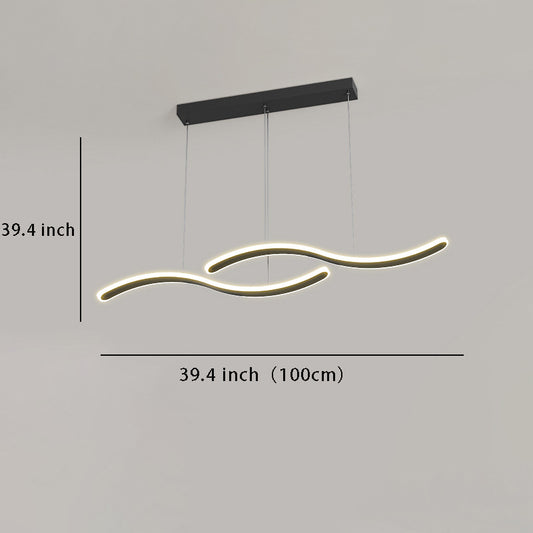 LED 2-Wavy Line Pendant Light for Dining Room, 3-Step Dimming